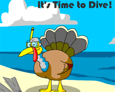 Here's an alt tag for the image: Turkey scuba diver on beach.