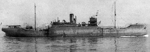 Old black and white image of ship.