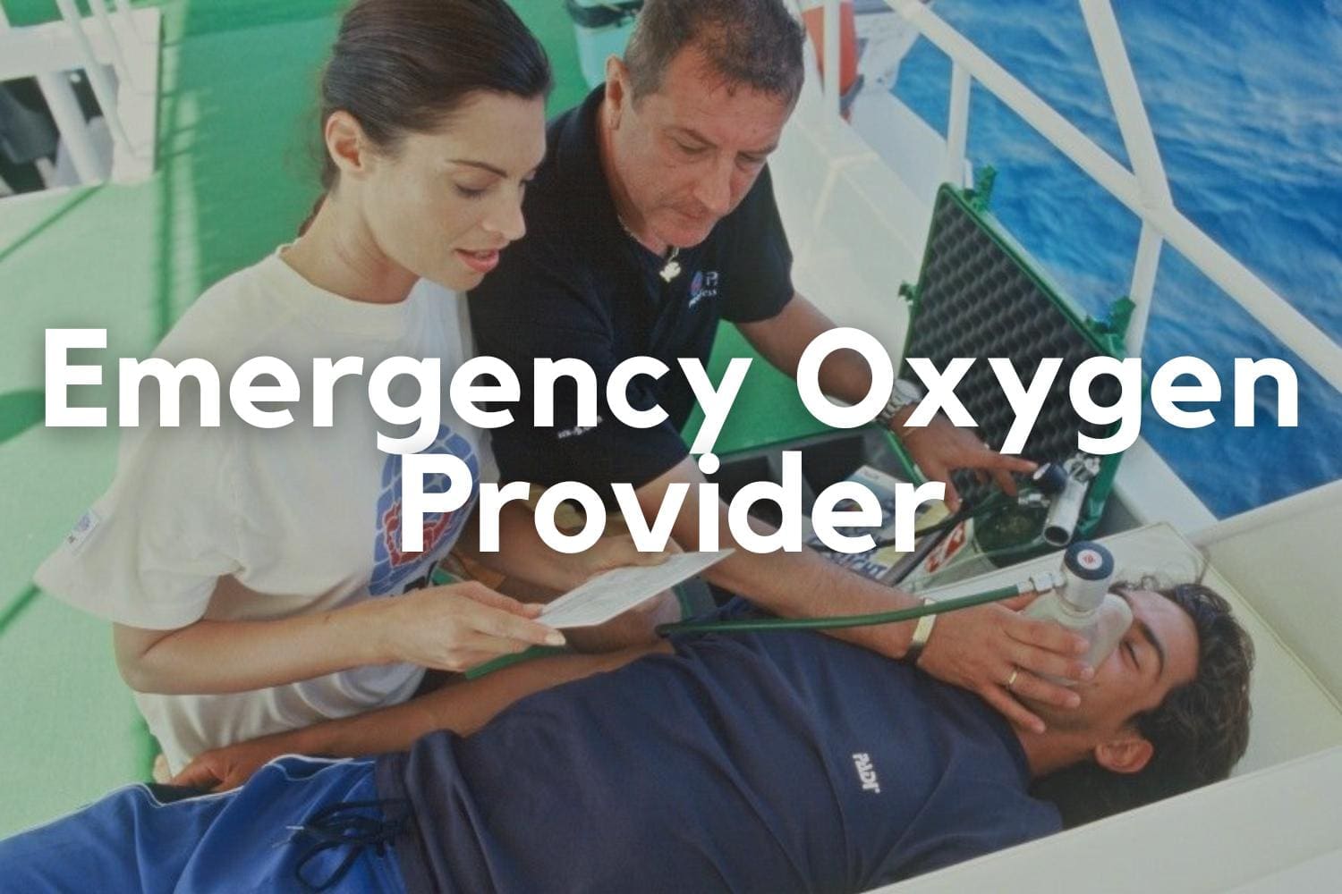 People administering oxygen on a boat.