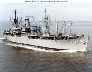 USS Vermilion ship sailing at sea.